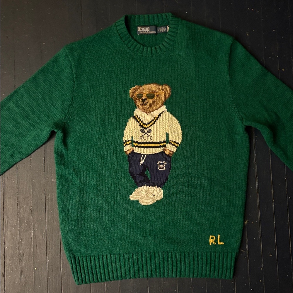 Polo by Ralph Lauren emerald sweater with athletic tennis bear